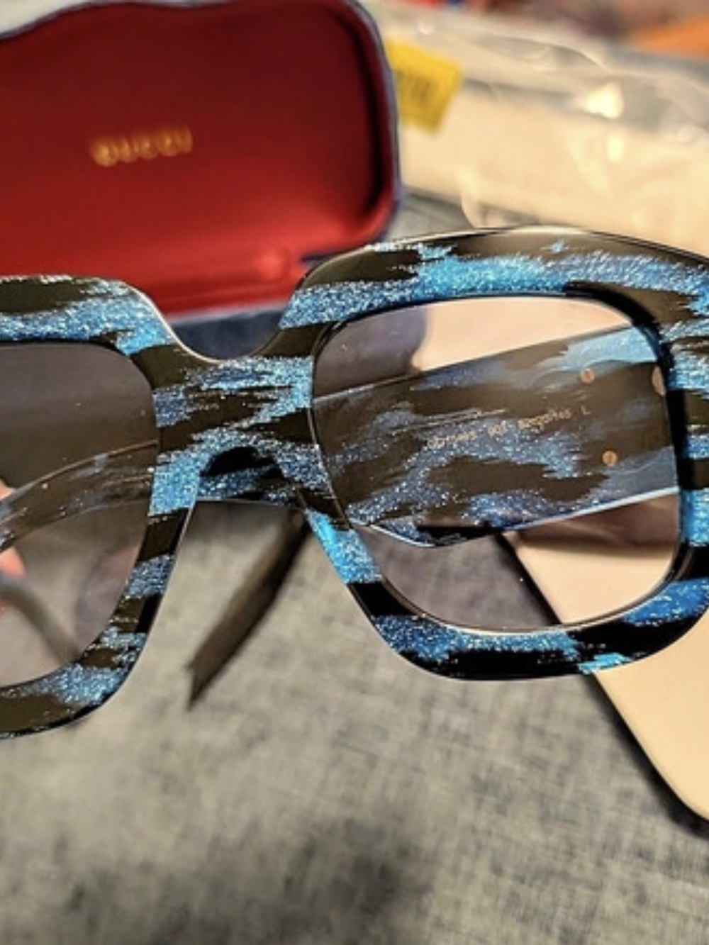 Gucci GG0748S Rectangular Sunglasses GG0748S Blue & Black Square Sunglasses